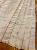 Handloom Silk Chanderi Saree - Mini Round Buta With Red Mina - Pink