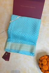 HOV Handloom Banarasi Crepe Silk Saree - Butidar Star All Over - Sky Blue - 076