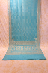 HOV Handloom Banarasi Crepe Silk Saree - Butidar Star All Over - Sky Blue - 076