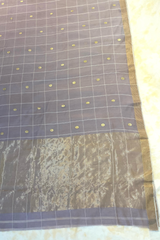 HOV HANDLOOM CHANDERI SAREE - LOTUS BUTA - CHECKS WITH ROUND BUTA - 103