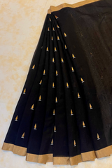 HOV HANDLOOM CHANDERI SAREE - GOLD LEAF - BLACK - 104