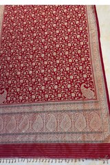 HOV EXCLUSIVE REAL ZARI HANDLOOM BANASARI KATAN SILK SAREE - JAANGLA BEL DESIGN - RED - 119