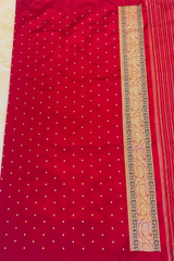 HOV EXCLUSIVE REAL ZARI HANDLOOM BANASARI KATAN SILK SAREE - JAANGLA BEL DESIGN - RED - 119