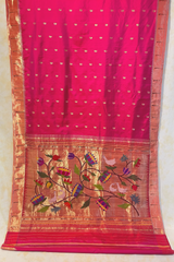 HOV EXCLUSIVE HANDLOOM PAITHANI SILK SAREE - SINGLE MUNIYA - Pink - 023