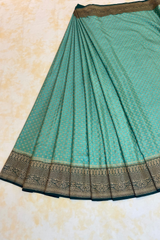 HOV Handloom Banarasi Katan Crepe Silk Saree - Light Green Dark Green- 106