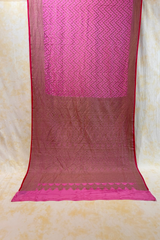 HOV Handloom Banarasi Crepe Silk Saree - Copper Zari All Over- Baby Pink - 078