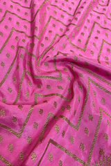 HOV Handloom Banarasi Crepe Silk Saree - Copper Zari All Over- Baby Pink - 078
