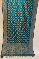 HOV EXCLUSIVE REAL ZARI HANDLOOM BANARASI KATAN SILK SAREE - JAANGLA - CHECKERED - PEACOCK GREEN - 115