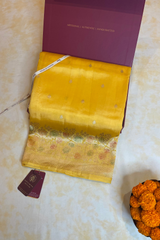 HOV Handloom Banarasi Katan Silk Saree - Roses Border - Yellow - 105
