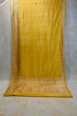 HOV Handloom Banarasi Katan Silk Saree - Roses Border - Yellow - 105