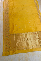 HOV Handloom Banarasi Katan Silk Saree - Roses Border - Yellow - 105