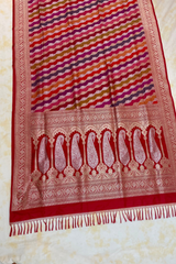 HOV Exclusive Handloom Banarasi Katan Silk Saree - Butidar - Rangakat Red Green - 102