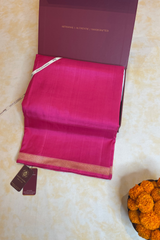 HOV Exclusive Pure Zari Handloom Banarasi Silk Saree - Pink Plain Silver Zari Kasturi - 034