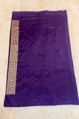 HOV Exclusive Pure Zari Handloom Banarasi Silk Saree - Midnight Blue Checkered Jaangla Sona Rupa - 096