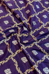 HOV Exclusive Pure Zari Handloom Banarasi Silk Saree - Midnight Blue Checkered Jaangla Sona Rupa - 096