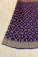 HOV Exclusive Pure Zari Handloom Banarasi Silk Saree - Midnight Blue Checkered Jaangla Sona Rupa - 096