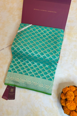 HOV Handloom Banarasi Georgette Silk Saree - All Over Jaali Design Light Green - 080