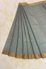 HOV Handloom Chanderi Cotton Silk Saree - Small Flower Blue - 030