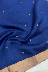 HOV Handloom Chanderi Silk Saree - Border Paisley Buta - Dark Blue - 54-03-04