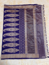 HOV EXCLUSIVE HANDLOOM BANASARI KATAN SILK SAREE - PURPLE - BIG BUTA PAISLEY-110