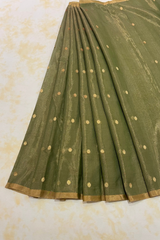 HOV Handloom Chanderi Half Tissue Saree - Round Buta - 003-02 - Green