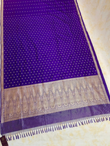 HOV EXCLUSIVE HANDLOOM BANARASI KATAN SILK SAREE - BLUE - CHAMELI BUTA SMALL BORDER - 112