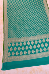 HOV Handloom Banarasi Georgette Silk Saree - All Over Jaali Design Light Green - 080