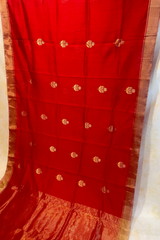 Handloom Silk Chanderi Saree - Fuldani Buta - Red