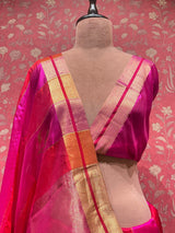 Handloom Chanderi Silk Saree - Peacock Feather - Pink