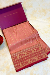 Handloom Kadhua Banarasi Shalu Silk Satin Saree - Sangita - Peach Pink