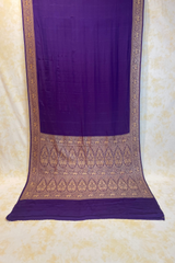 HOV Handloom Banarasi Crepe Silk Saree - Plain Body With Border - Dark Blue- 072