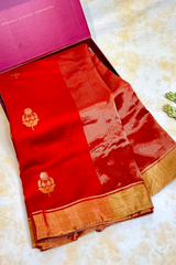 Handloom Silk Chanderi Saree - Fuldani Buta - Red