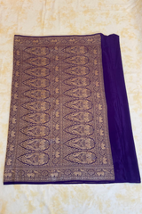 HOV Handloom Banarasi Crepe Silk Saree - Plain Body With Border - Dark Blue- 072