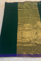 HOV HANDLOOM CHANDERI SAREE - PLAIN STRIPE TEAL - GREEN - 095