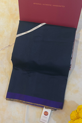 HOV HANDLOOM CHANDERI SAREE - PLAIN STRIPE TEAL - MIDNIGHT BLUE - 097