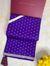 HOV EXCLUSIVE HANDLOOM BANARASI KATAN SILK SAREE - BLUE - CHAMELI BUTA SMALL BORDER - 112