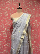 HOV HANDLOOM CHANDERI SAREE - LOTUS BUTA - CHECKS WITH ROUND BUTA - 103