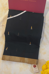 HOV HANDLOOM CHANDERI SAREE - GOLD LEAF - BLACK - 104