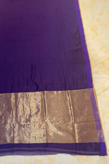 HOV HANDLOOM CHANDERI SAREE - PLAIN STRIPE TEAL - PURPLE - 096