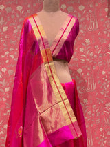 Handloom Chanderi Silk Saree - Peacock Feather - Pink