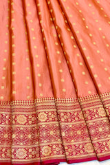 Handloom Kadhua Banarasi Shalu Silk Satin Saree - Sangita - Peach Pink