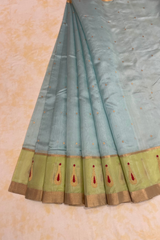HOV Handloom Chanderi Silk Saree - Border Paisley Buta - Sky Blue - 54-01