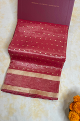 HOV Exclusive Pure Zari Handloom Banarasi Tissue Silk Saree - Red Silver Zari Kasturi - 026
