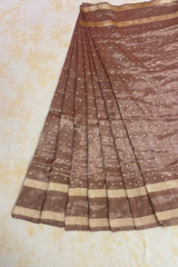 HOV Handloom Pure Zari Tissue Banarasi Katan Silk Saree - Butidar - Beige Kasturi - 087