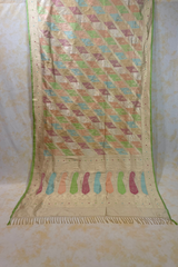 HOV Exclusive Handloom Banarasi Katan Silk Saree - Checks - Rangakat- Off White Green - 107