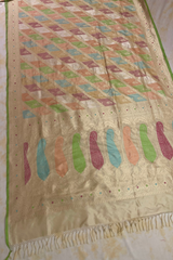 HOV Exclusive Handloom Banarasi Katan Silk Saree - Checks - Rangakat- Off White Green - 107