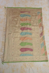 HOV Exclusive Handloom Banarasi Katan Silk Saree - Checks - Rangakat- Off White Green  - 107
