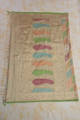 HOV Exclusive Handloom Banarasi Katan Silk Saree - Checks - Rangakat- Off White Green - 107