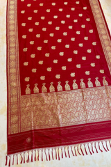 HOV Exclusive Real Zari Handloom Banarasi Katan Silk Saree - Custom Made Gold Border - Red - 108