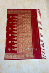 HOV Exclusive Real Zari Handloom Banarasi Katan Silk Saree - Custom Made Gold Border - Red - 108
